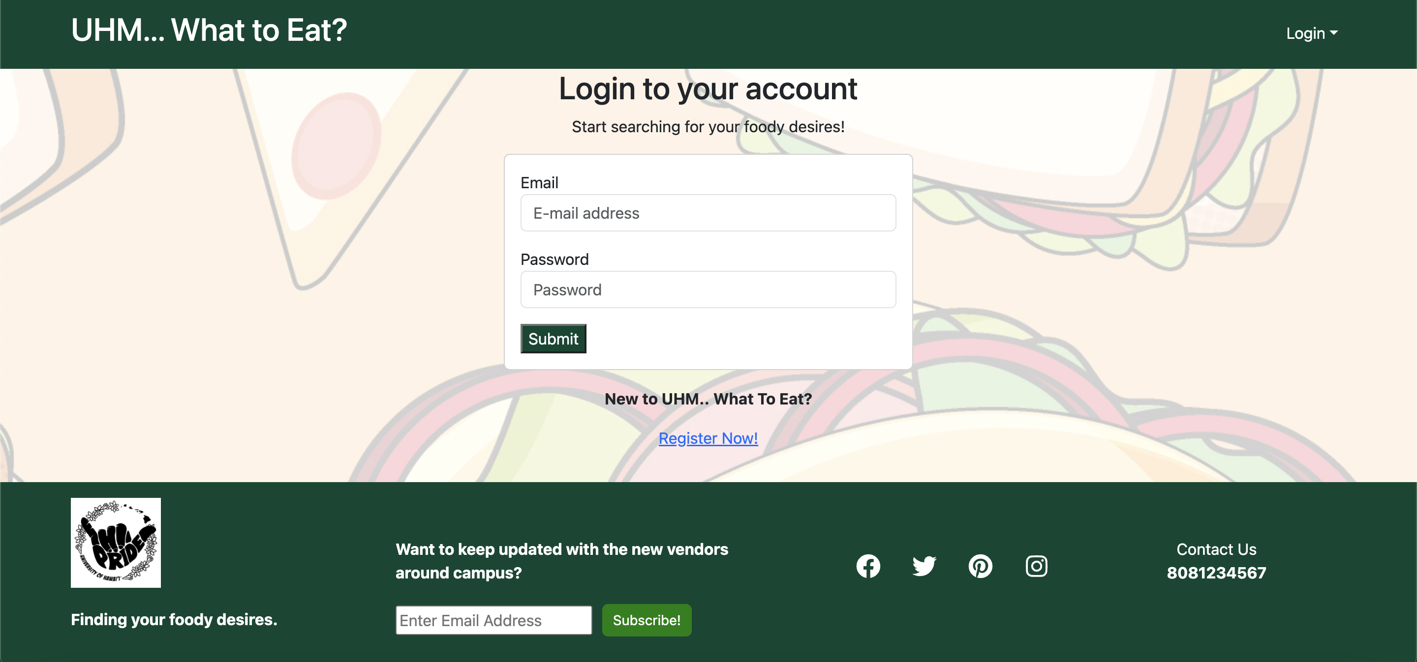 user sign up page